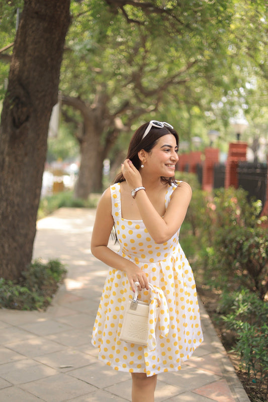Soleil Dot Mini-Yellow Polka Dot Dress