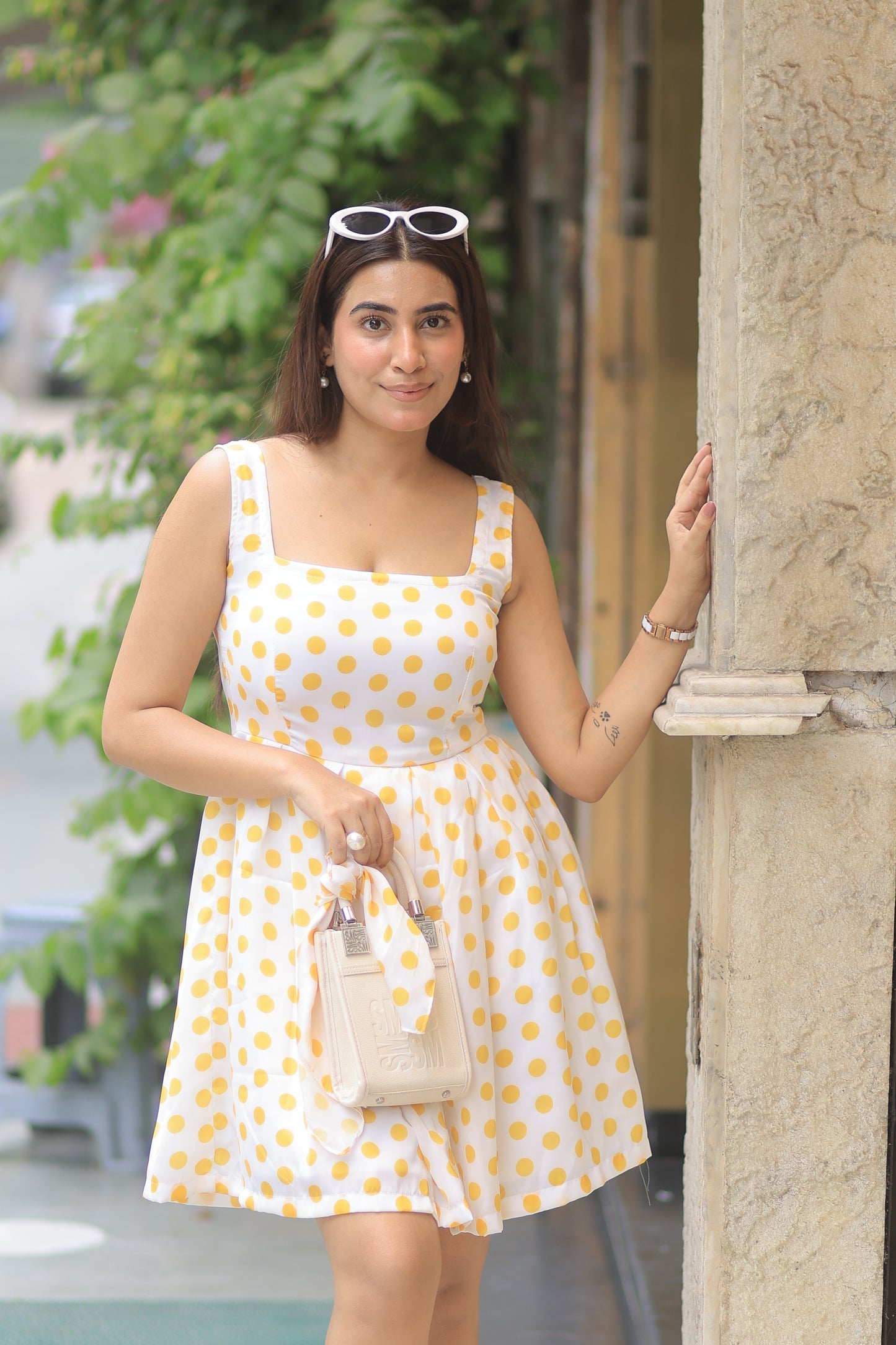 Soleil Dot Mini-Yellow Polka Dot Dress