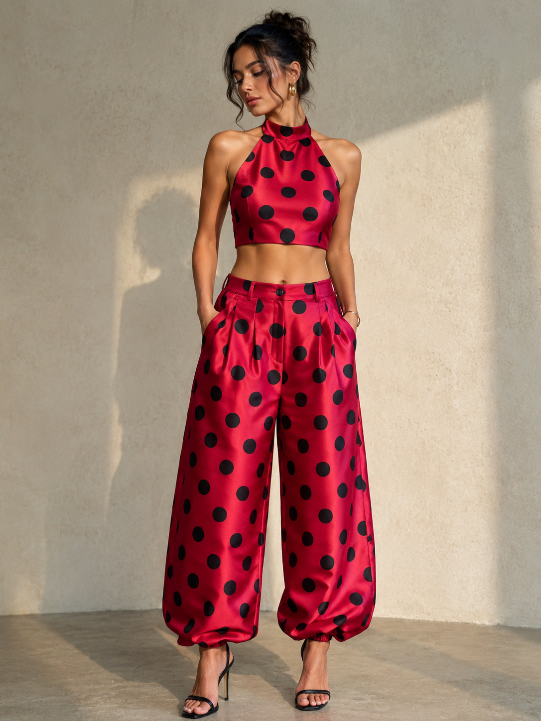 Rouge Polka Affair Balloon Pants Set