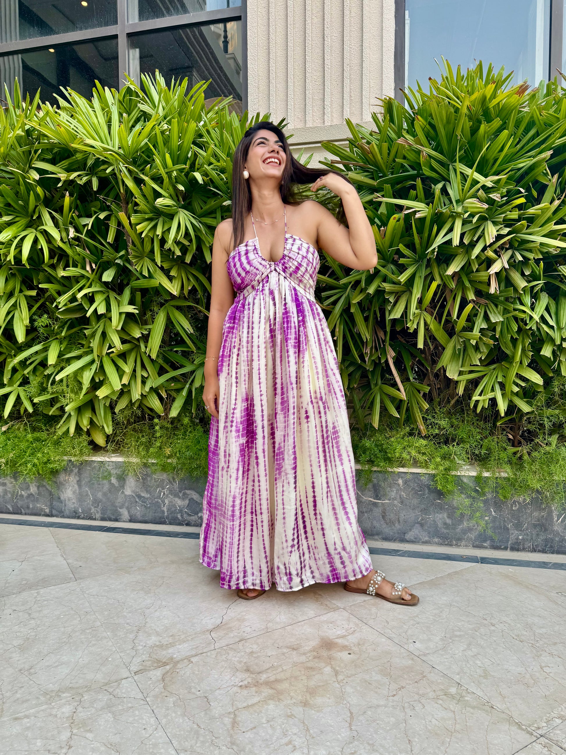 tie dye purple dress Sheer-Sides Tie-Dye Long Prom Ball Gown