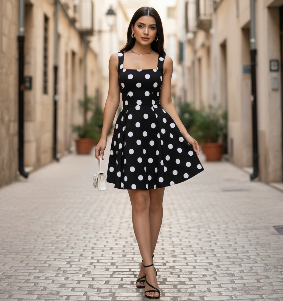 Noir & Blanc-Black & White polka dot dress