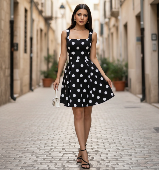 Noir & Blanc-Black & White polka dot dress