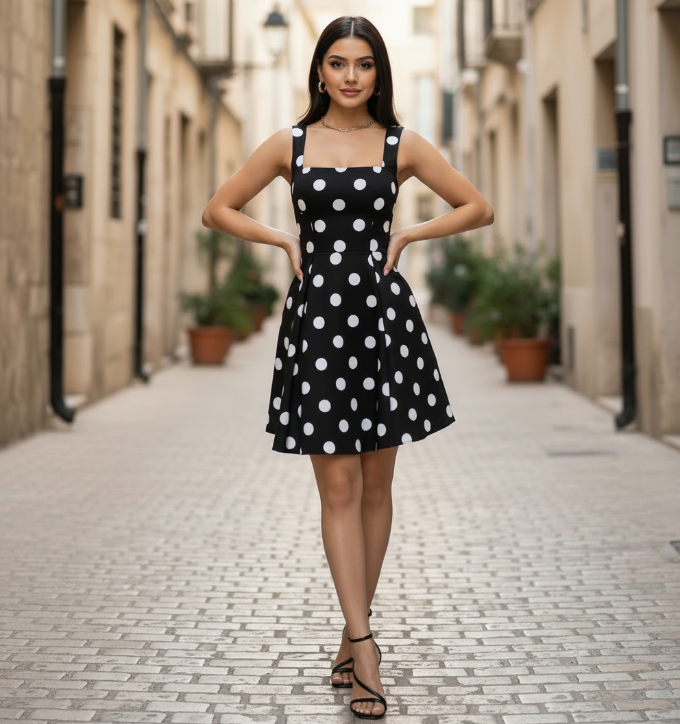 Noir & Blanc-Black & White polka dot dress