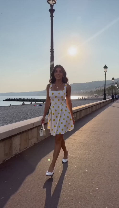 Soleil Dot Mini-Yellow Polka Dot Dress
